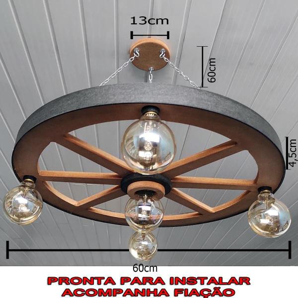 Imagem de Luminária Roda De Carroça 5 Bocal 60 Cm 110/220 V Kit 2 Peça