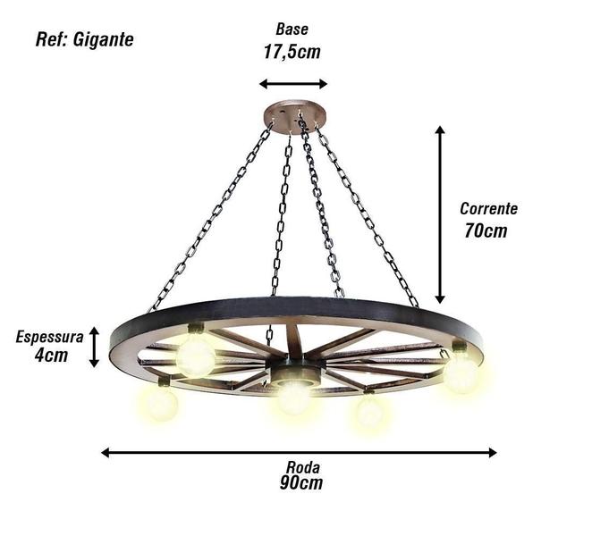Imagem de Luminária Roda De Carroça Rústica Gigante Mdf Alta Qualidade