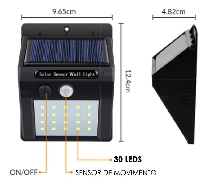 Imagem de Luminária Sensor de Movimento Solar 30 LEDs - Branco Frio