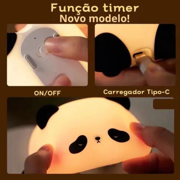 Imagem de Luminária Silicone Panda Abajur Toque Luz Noturna Led Touch