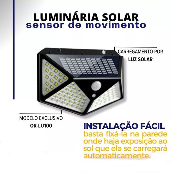 Imagem de Luminária Solar 100 Led Com Sensor de presença para Jardim, área externa  Prova Dágua arandela