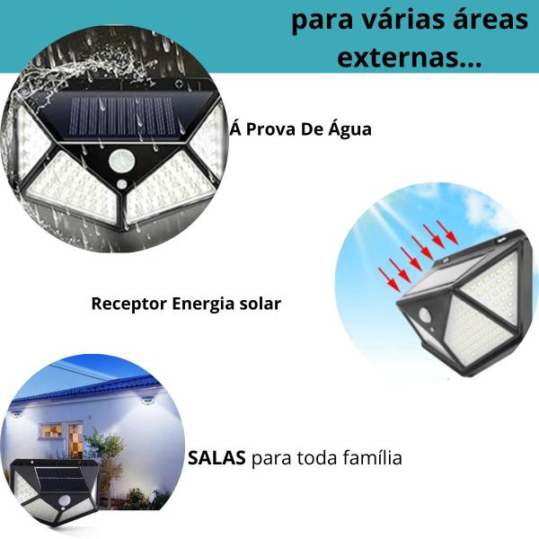 Imagem de Luminária Solar 100 Led Com Sensor Jardim À Prova D'água Top Cor Preto