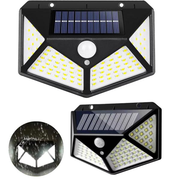 Luminária Solar 100 Led Sensor Presença Parede Externa - AL Imagem de Luminária Solar 100 Led Sensor Presença Parede Externa