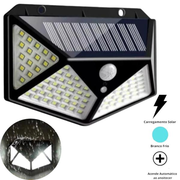 Luminária Solar 100 Led Sensor Presença Parede Externa - AL Imagem de Luminária Solar 100 Led Sensor Presença Parede Externa