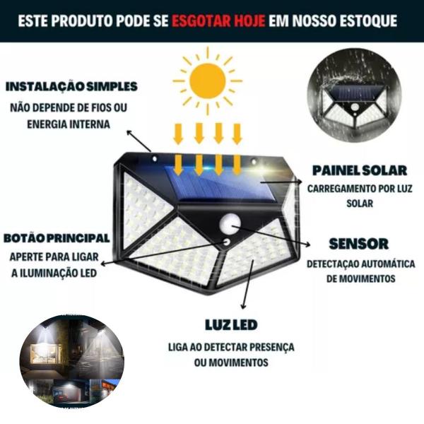 Luminária Solar 100 Leds Preto Jardim Automática - ZONNE Imagem de Luminária Solar 100 Leds Preto Jardim Automática