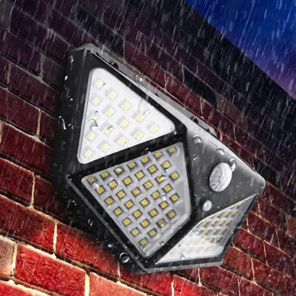 Imagem de Luminaria Solar 100 Leds Sensor Inteligente 3 Funçoes Kit 4 Uni Andarela Parede Iluminaçao Rua Casa Luz Segurança Detecta Presença Movimento