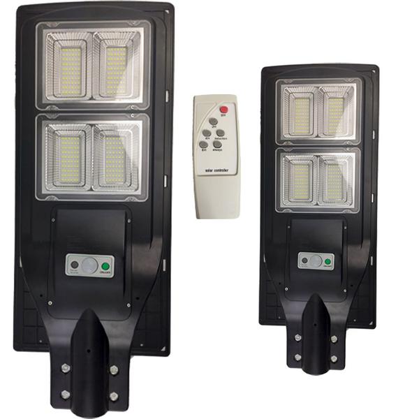 Imagem de Luminaria Solar 240w Led Poste 2 Unidades Controle Rua Sensor Refletor Jardins Iluminaçao Externa