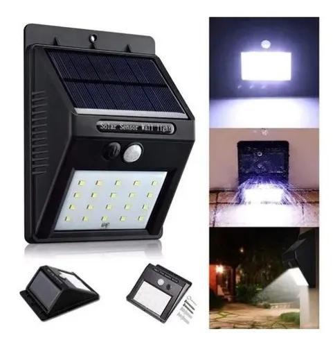 Imagem de Luminária Solar 30 Leds Refletor Led Parede Jardim Piscina Externo Com Sensor Movimento Resistente Sol Chuva