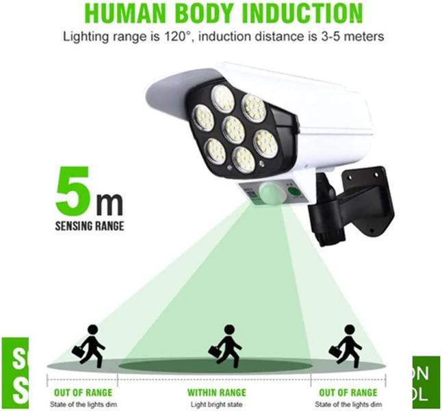 Imagem de Luminaria Solar Camera Falsa Sensor de Proximidade 77 Leds 3 funções