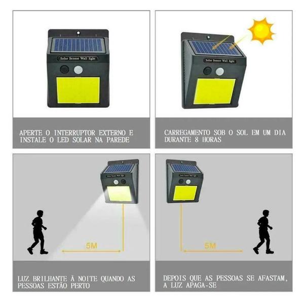 Imagem de Luminária Solar de Parede 48 Leds Arandela com Sensor