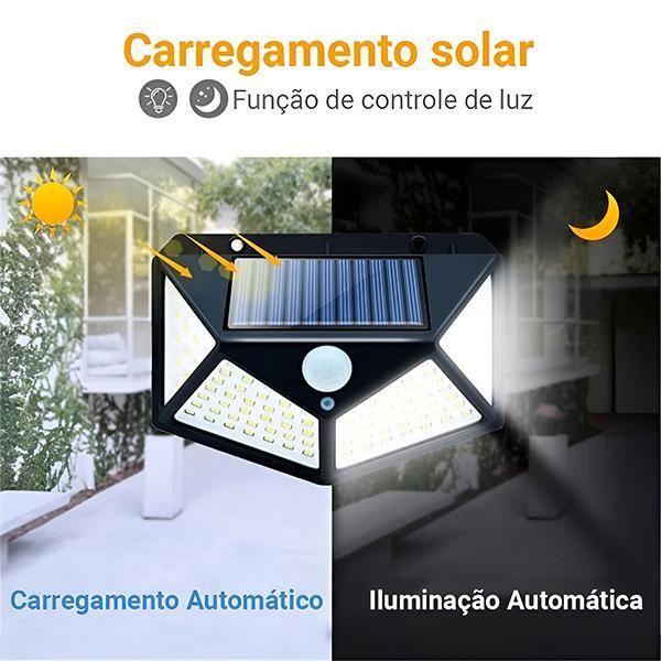 Imagem de Luminária Solar De Parede Com 100 Leds Sensor De Movimento