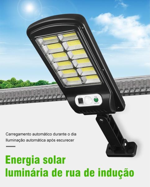 Imagem de Luminária Solar Inteligente Refletor Led 100w Poste Sensor Presença Controle 160 Leds Cob Branco Bateria