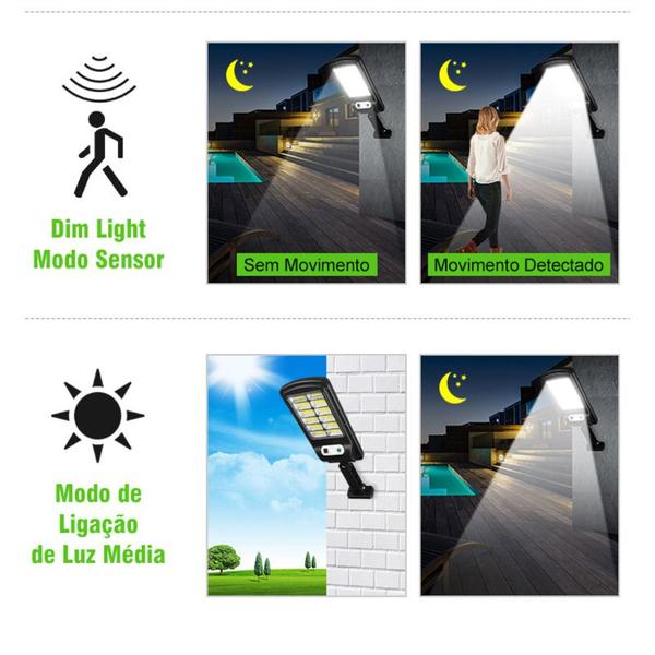 Imagem de Luminária Solar Led 160 Cob Parede Refletore Sensor Controle