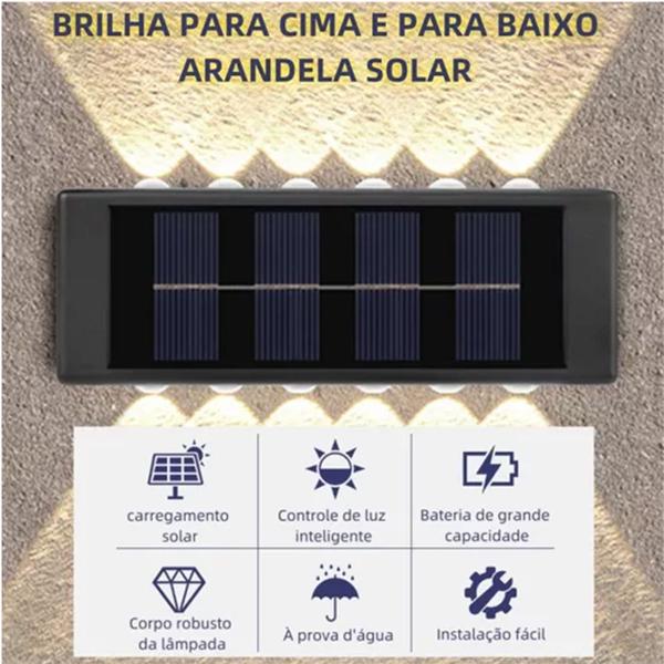 Imagem de Luminaria Solar Led Arandela Spot Caminho Escada Parede Jardim Quintal Iluminaçao Balizador Resistente Segurança Decorativo