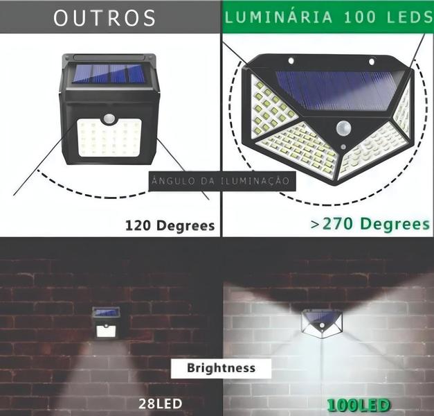 Imagem de Luminária Solar Muro 100 Leds Solar Balizador Jardim Cor