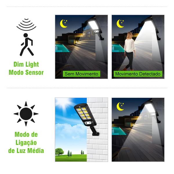 Imagem de Luminária Solar Parede 160 COB Sensor Presença Com 3 Funções