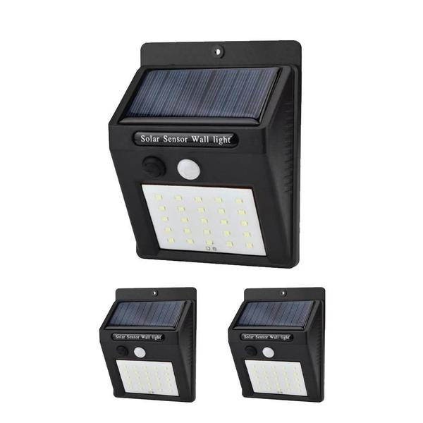 Luminaria Solar Parede 25 Leds 3 Unidades Externa - Economia Solar Imagem de Luminaria Solar Parede 25 Leds 3 Unidades Externa
