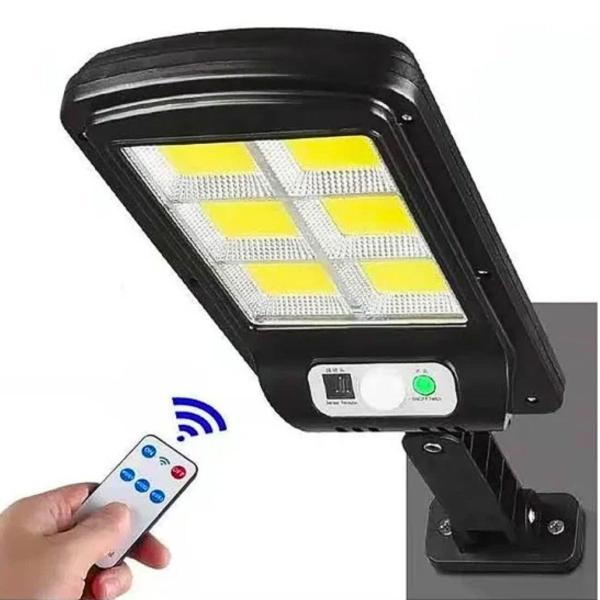 Imagem de Luminária Solar Refletor Poste Sensor e Controle Potente Led  6COB-20W