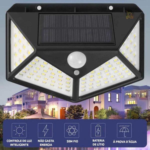 Imagem de Luminaria Solar Sensor Presença 100 Led Área Externas Corred