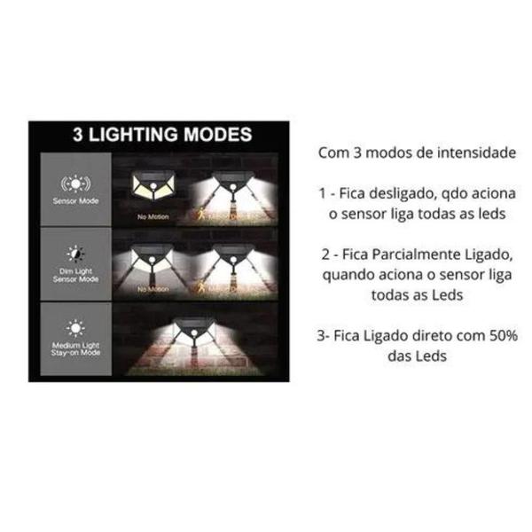 Imagem de Luminaria Solar Sensor Presença 100 Led Área Externas Corred