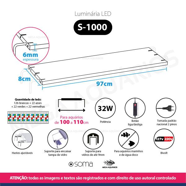 Imagem de Luminária Soma S-1000 Ultra Fina Led Aquário Grande 1m