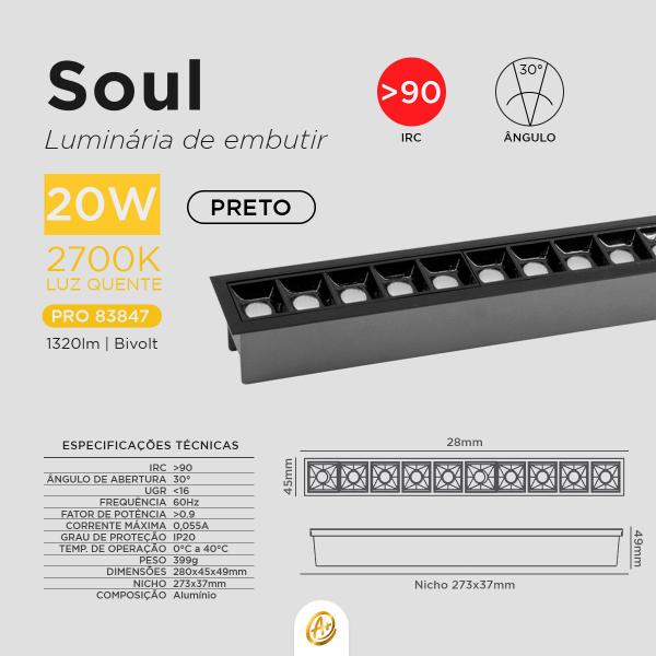 Luminária Soul Picco 20W 30Graus Bivolt Embutir Branco E Preto PRO 82786PRO 83847 - Opus Imagem de Luminária Soul Picco 20W 30Graus Bivolt Embutir Branco E Preto PRO 82786PRO 83847