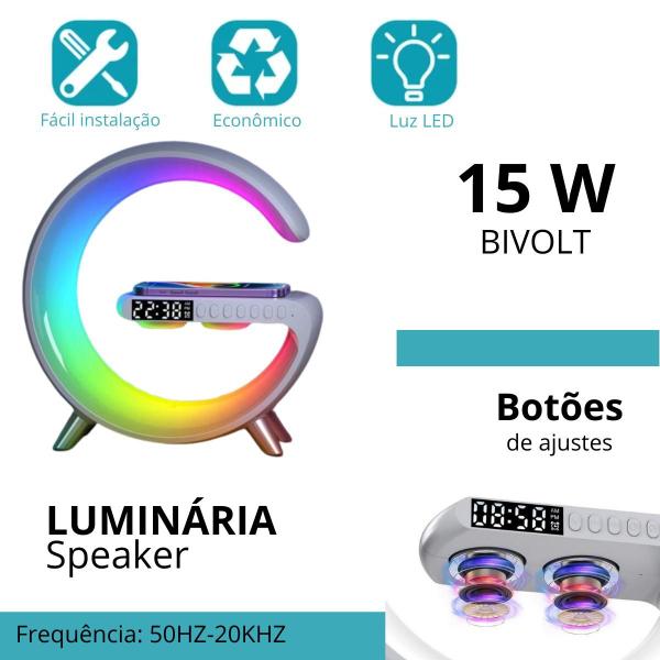 Imagem de Luminária Speaker Carregador Indução 110V RGB Som Bluetooth