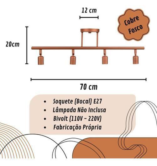 Imagem de Luminária Spot Plafon Trilho Led 4Xe27 Escritório Cobre