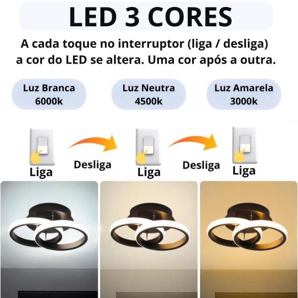 Imagem de Luminária Teto Parede 25Cm Anel Duplo 24 Watts Led 3X1