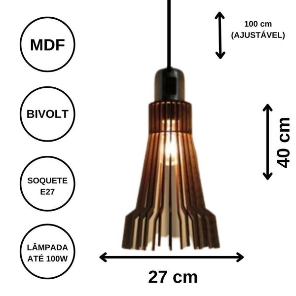 Imagem de Luminária Teto tipo Pendente BANGKOK MDF - Completa - Cor: Preta