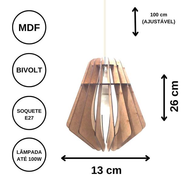 Imagem de Luminária Teto tipo Pendente BOGOTÁ MDF - Completa