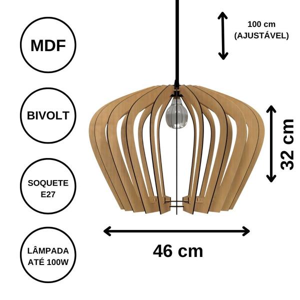 Imagem de Luminária Teto tipo Pendente CALI MDF - Completa