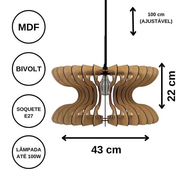 Imagem de Luminária Teto tipo Pendente COBRA MDF - Completa