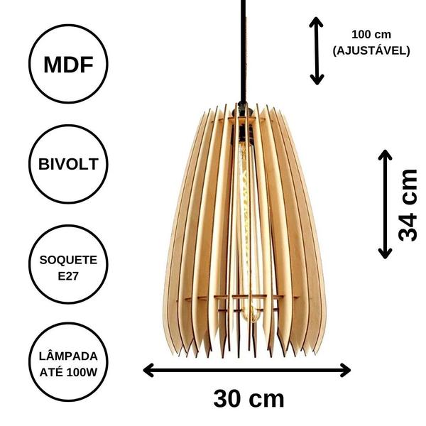 Imagem de Luminária Teto tipo Pendente COMETA MDF - Completa