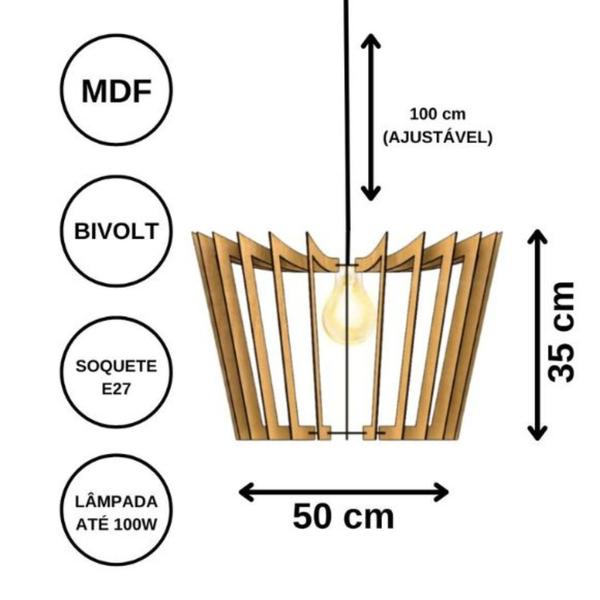 Luminária Teto tipo Pendente COROA MDF Completa - CORALISA Imagem de Luminária Teto tipo Pendente COROA MDF Completa