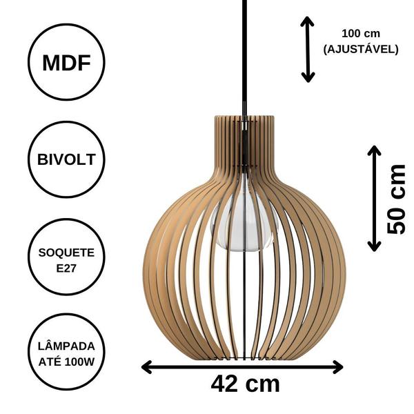 Imagem de Luminária Teto tipo Pendente CÚPULA MDF - Completa