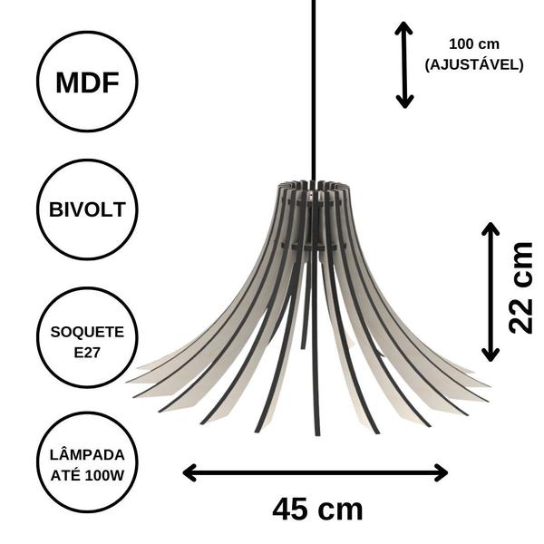 Imagem de Luminária Teto tipo Pendente DALIA MDF - Completa - Cor: Marrom