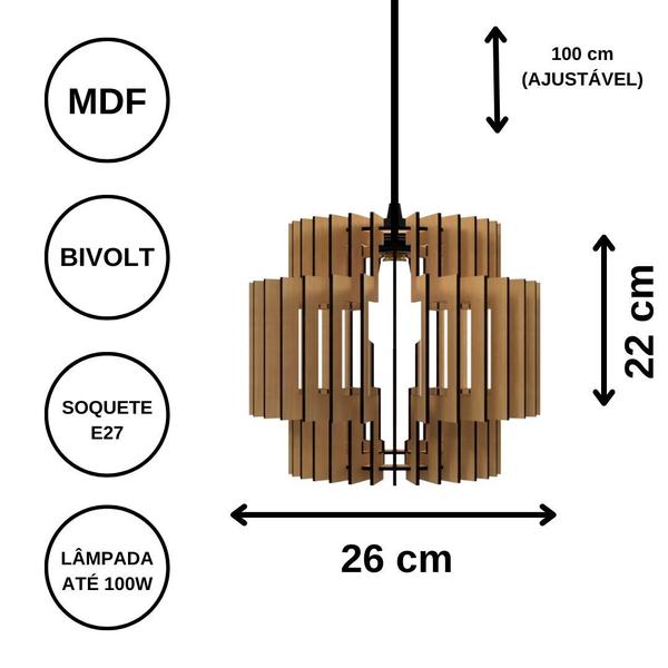 Luminária Teto tipo Pendente DALLAS MDF - Completa - Cor: Marrom - LENOBRE Imagem de Luminária Teto tipo Pendente DALLAS MDF - Completa - Cor: Marrom