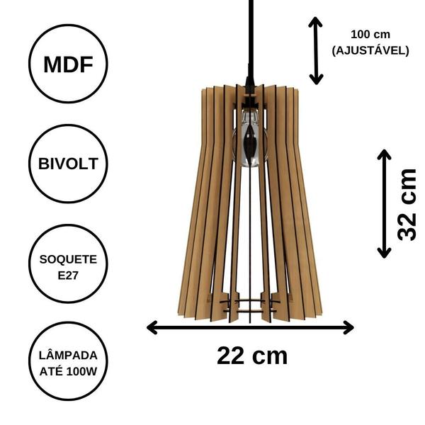Luminária Teto tipo Pendente DETROIT MDF - Completa - CORALISA Imagem de Luminária Teto tipo Pendente DETROIT MDF - Completa