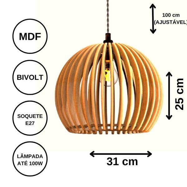 Imagem de Luminária Teto tipo Pendente Diamantina em MDF - Completa