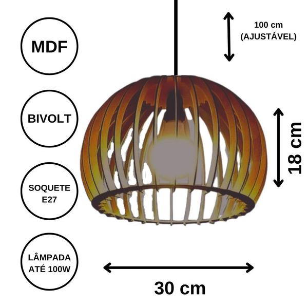 Imagem de Luminária Teto tipo Pendente ESFERA MDF - Completa