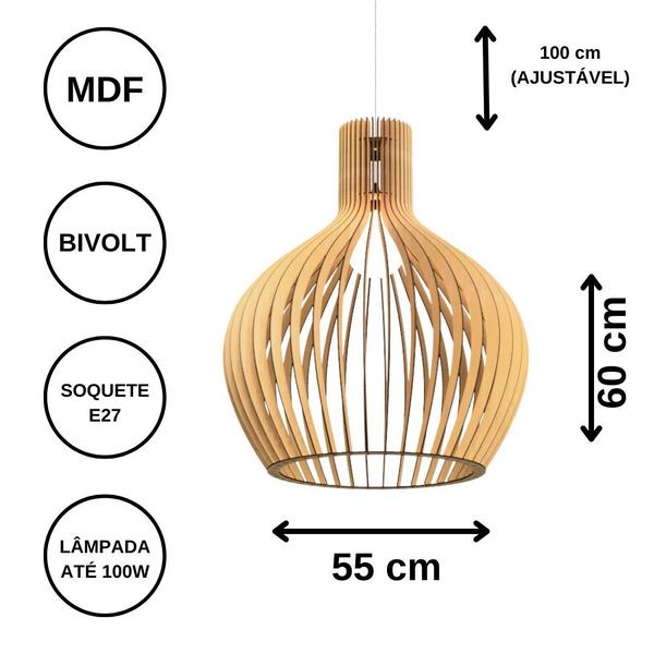 Imagem de Luminária Teto tipo Pendente ESTOCOLMO MDF - Completa