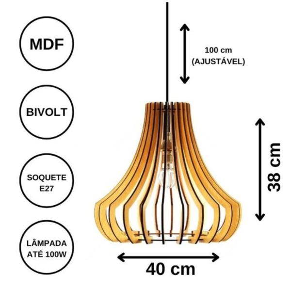 Luminária Teto tipo Pendente GANCHO MDF Completa - CORALISA Imagem de Luminária Teto tipo Pendente GANCHO MDF Completa