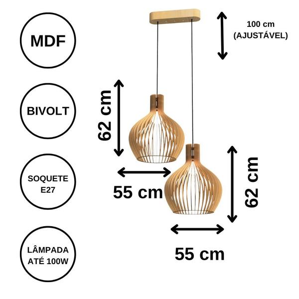 Imagem de Luminária Teto tipo Pendente KAZAN MDF - Completa