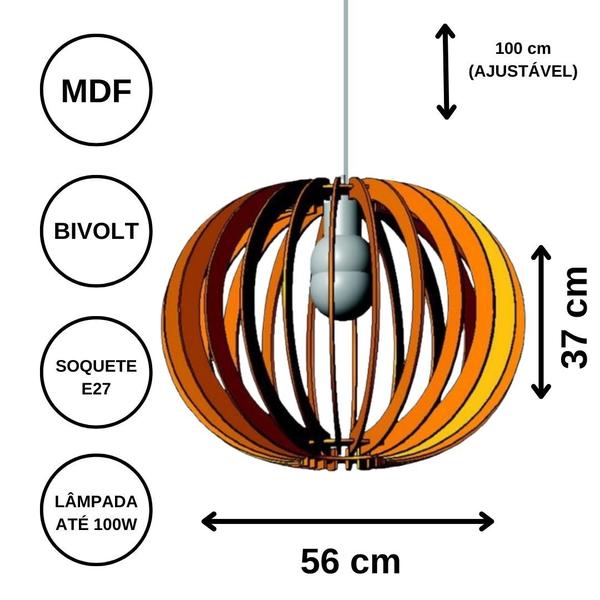 Imagem de Luminária Teto tipo Pendente LUA CHEIA MDF - Completa