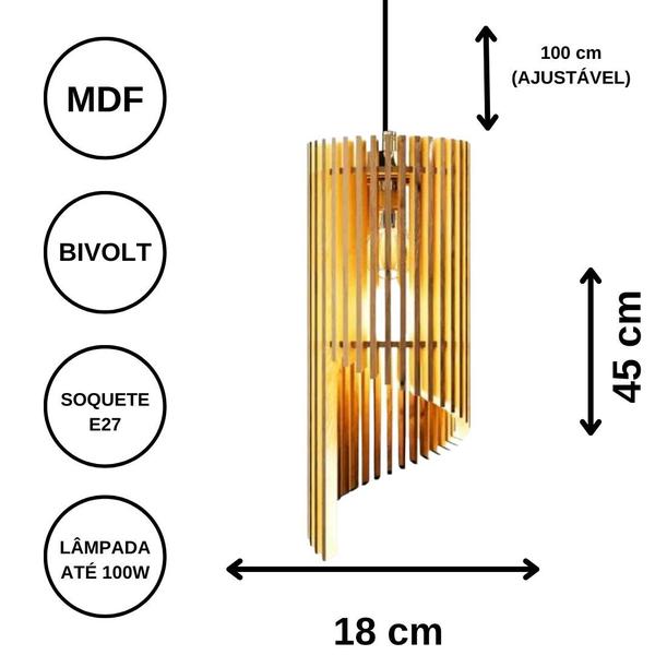 Imagem de Luminária Teto tipo Pendente MÍSTICA MDF - Completa - Cor: Marrom