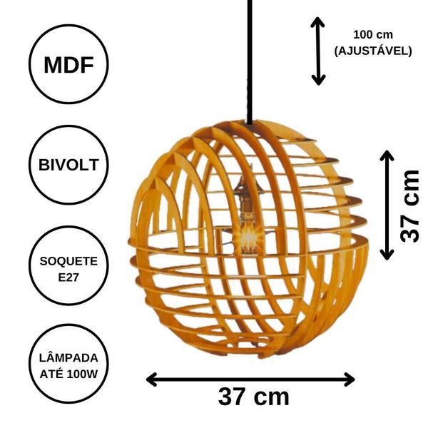 Imagem de Luminária Teto tipo Pendente NETUNO MDF - Completa