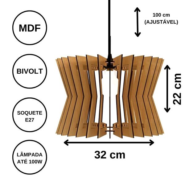 Imagem de Luminária Teto tipo Pendente PAMPLONA MDF - Completa