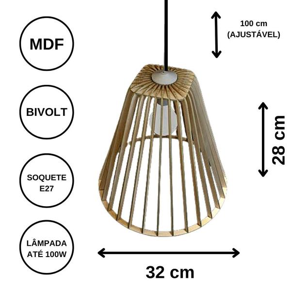 Imagem de Luminária Teto tipo Pendente PEQUIM MDF - Completa - Cor: Marrom