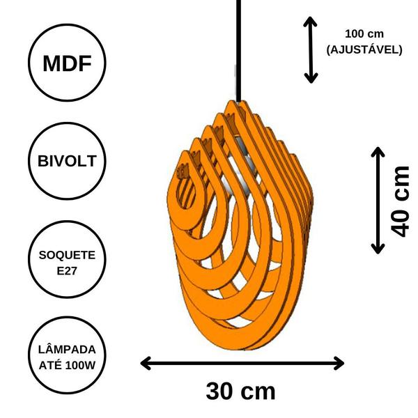 Imagem de Luminária Teto tipo Pendente PINGO MDF - Completa - Cor: Marrom